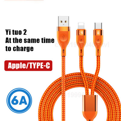 Καλώδιο USB 2 σε 1 6A66W Καλώδιο τύπου C για Huawei Samsung S20 Καλώδιο Super Charge Xiaomi για iPhone 14 13 12 X Pro Max Καλώδιο φόρτισης