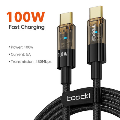 Toocki 100W C tipa kabelis īpaši ātras uzlādes vads USB kabelis mobilā tālruņa datu līnija Huawei Nova 10 Pro Honor 70Pro 6A USBC kabelim