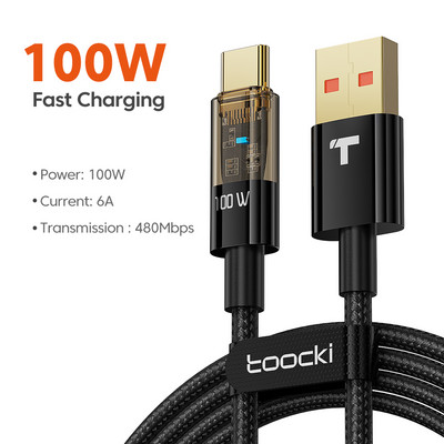 Toocki 100W C tipa kabelis īpaši ātras uzlādes vads USB kabelis mobilā tālruņa datu līnija Huawei Nova 10 Pro Honor 70Pro 6A USBC kabelim