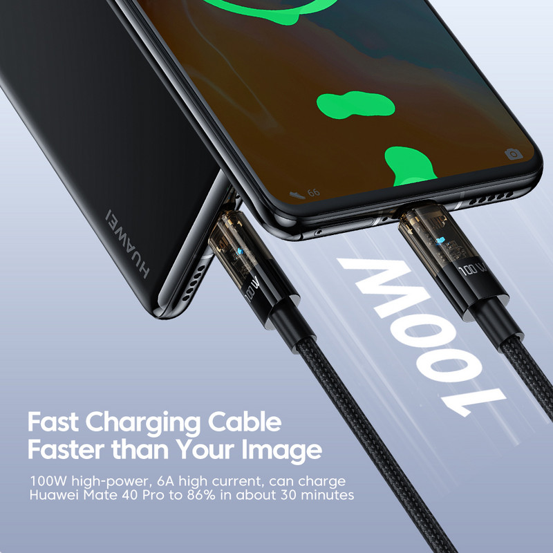 Kábel Toocki 100W typu C, super rýchle nabíjanie, USB kábel, dátová linka pre mobilné telefóny pre Huawei Nova 10 Pro, Honor 70Pro, 6A, USB-C kábel