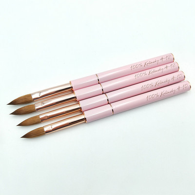 Ακρυλική βούρτσα νυχιών Kolinsky Sable crimped With Cap Pink Handle size 8 10 12 for Powder Manicure Sculpting Nails Tool
