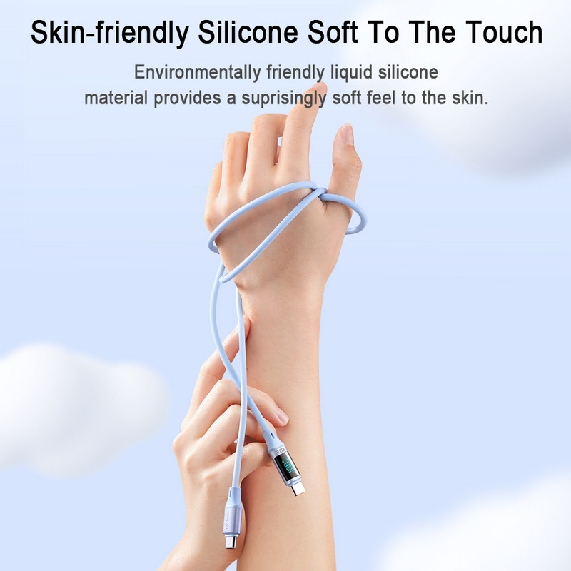 Mcdodo 100W USB C iki C tipo kabelis 5A PD skaitmeninis ekranas silikono gelio laidas, skirtas Xiaomi Samsung Macbook iPad duomenų perdavimo laidui