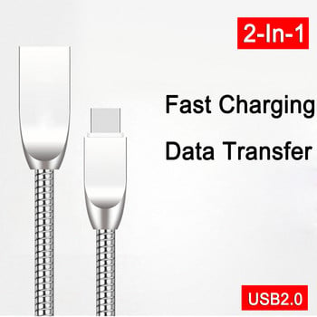 BAECOAR Zinc Alloy 3A USB Type C кабел Micro USB зарядно устройство Метална пружина за iPhone Samsung Huawei Xiaomi Кабел за бързо зареждане