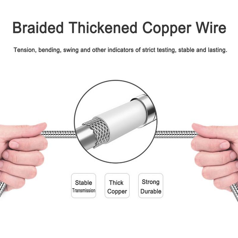 BAECOAR Aliaj de zinc 3A Cablu USB tip C Sârmă de încărcare Micro USB Arc metalic pentru iPhone Samsung Huawei Xiaomi Cablu de încărcare rapidă