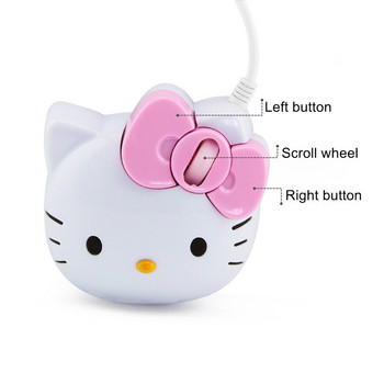 Кабелна сладка мишка Cartoon Hallo Kitty удобна Mause Creative Cat Ergonomic Girl USB мишки Розов подарък за лаптоп/PC/MAC/компютър