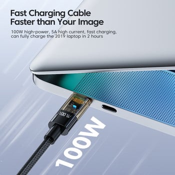 Toocki PD 100W USB C към Type C кабел Бързо зареждане Кабел за зарядно устройство 6A USB Type C кабел за Huawei P50 Xiaomi POCO Samsung Macbook