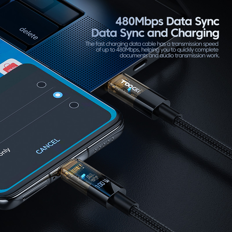 Toocki PD 100W USB C σε καλώδιο τύπου C Καλώδιο γρήγορης φόρτισης 6A Καλώδιο USB τύπου C για Huawei P50 Xiaomi POCO Samsung Macbook
