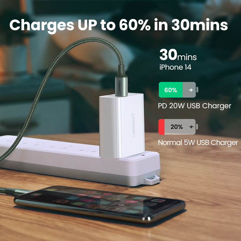 Cablu USB C la Lightning UGREEN MFi 20W PD pentru iPhone 14 13 12 11 Pro Max Încărcare rapidă tip C cablu de date Încărcător telefon pentru iPad