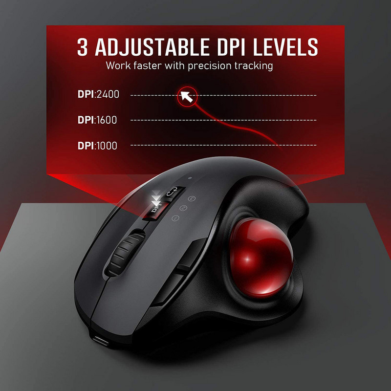 SeenDa Wireless Trackball Mouse 2.4G+Dual Bluetooth 4.0 Εργονομικό ποντίκι Επαναφορτιζόμενο ποντίκι για Mac Windows Υπολογιστής Φορητός υπολογιστής