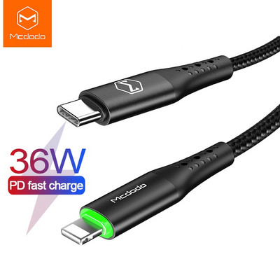 Mcdodo 36w USB Type C Pd Auto Disconnect Cable For Iphone Lightning 12 11 Pro Max X Xr Xs Max 8 Fast Charge Usb C Led Data Cable