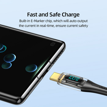 USAMS USB C към USB Type C кабел 100W/66W LED дисплей Кабел за зареждане на телефона 6A PD Ядро за бързо зареждане за Macbook Xiaomi Samsung