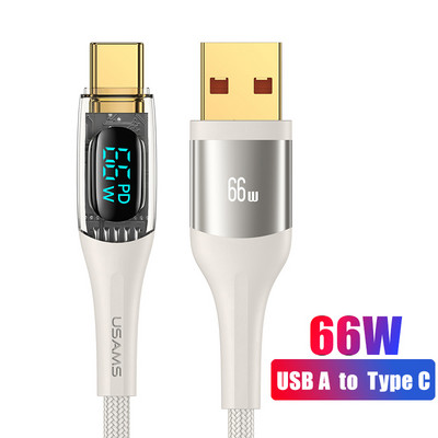 USAMS USB C na USB tip C kabel 100W/66W LED zaslon telefonski kabel za punjenje 6A PD jezgra za brzo punjenje za Macbook Xiaomi Samsung