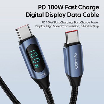 Toocki PD 100W USB C към Type C кабел LED дисплей 66W USB-C Type-C кабел Кабел за зареждане на телефон за MacBook Xiaomi POCO Samsung S22