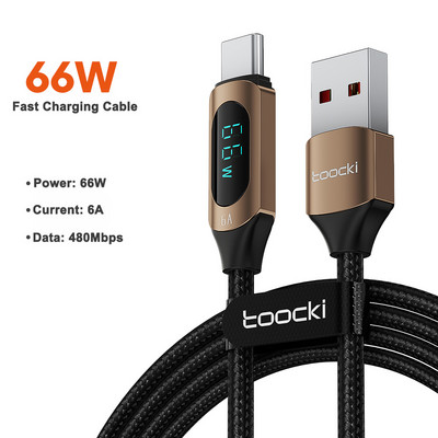 Cablu Toocki PD 100W USB C la tip C Afișaj LED Cablu USB-C tip C 66W Cablu de încărcare a telefonului pentru MacBook Xiaomi POCO Samsung S22