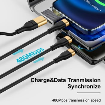 5A 3in2 1.8M алуминиев пружинен кабел за iPhone USB Type C до 8Pin TypeC Micro Data Cord Кабел за бързо зареждане за Huawei Sansung Xiaomi