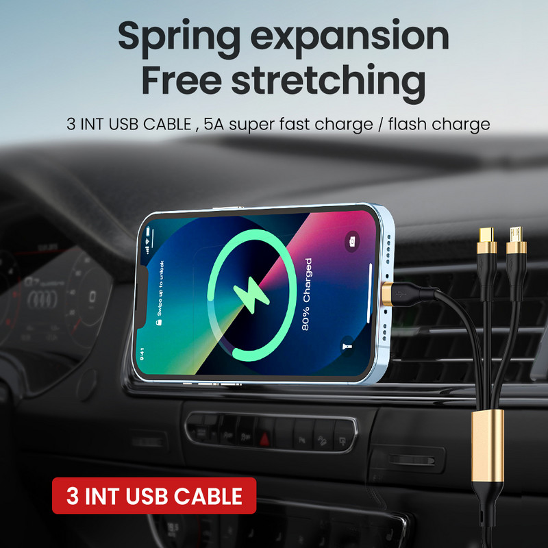 5A 3u2 1.8M opružni kabel od legure za iPhone USB Type C do 8Pin TypeC Micro Data kabel Kabel za brzo punjenje za Huawei Sansung Xiaomi