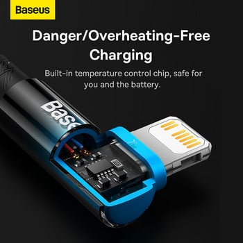 Baseus 20W Elbowed USB кабел за iPhone 13 12 11 Pro Max Xs X 8 Plus кабел Кабел за бързо зареждане за игра Кабел за зарядно устройство за телефон
