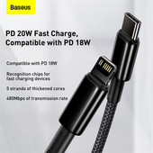 Nabíjací kábel Baseus PD typu C na Lightning s rýchlou nabíjačkou 20W pre iPhone 13 12 11 Pro Macbook PD Charger Synchronizačný dátový kábel USB C USB-C kábel
