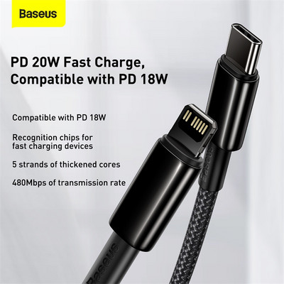 Baseus PD Type C világításhoz gyorstöltő kábel 20W, iPhone 13 12 11 pro Macbook PD töltő Sync adatkábel USB C USB-C kábel