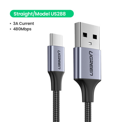 Ugreen 3A USB Type C kábel Samsung Galaxy Z S21 Huawei Quick Charge 3.0 USB C gyorstöltő kábel játékhoz USB-C vezetékes kábel