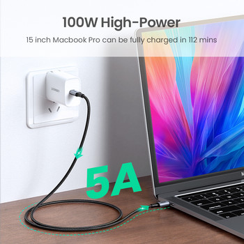 Ugreen USB Type C към USB C кабел за Samsung Galaxy S9 PD 100W Кабел за бързо зареждане за Macbook Поддържа Quick Charge 4.0 USB кабел
