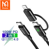 Mcdodo 100W USB Type C lightning 2 σε 1 Καλώδιο γρήγορης φόρτισης για Huawei Samsung Xiaomi Υποστήριξη iPhone 14 13 12 11 Pro Max X Xr 8