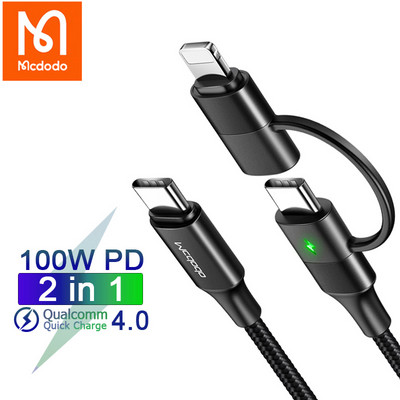 Mcdodo 100W USB Type C lightning 2 в 1 Кабел за бързо зареждане за Huawei Samsung Xiaomi Поддръжка iPhone 14 13 12 11 Pro Max X Xr 8