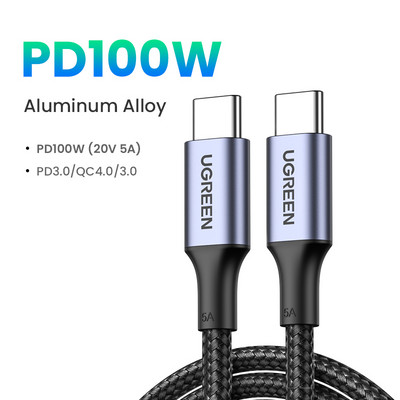 【Új akció】 UGREEN USB-kábel 100W C-típusú C-típusú MacBookhoz Samsung PD100W USB C-típusú gyorstöltő kábel QC4.0 USB C