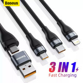 Cablu USB Baseus 3 în 1 Cablu USB de încărcare rapidă tip C Cablu de încărcare 100W Cablu USB pentru telefon mobil pentru iPhone tip C Micro