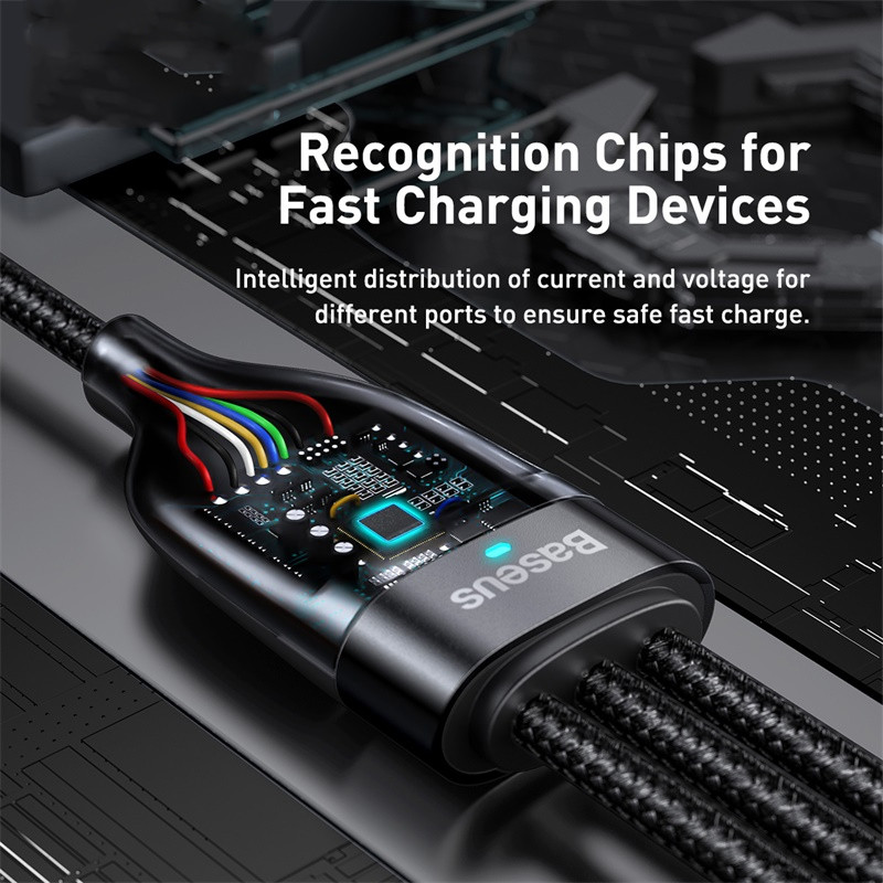 Cablu USB Baseus 3 în 1 Cablu USB de încărcare rapidă tip C Cablu de încărcare 100W Cablu USB pentru telefon mobil pentru iPhone tip C Micro