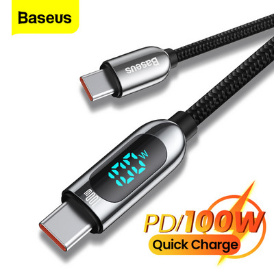 „Baseus PD 100W“ USB tipo C–USB C laidas Greito įkrovimo duomenų kabelis 5A greitas įkrovimas 4.0 QC 3.0, skirtas „Xiaomi Huawei Samsung MacBook“