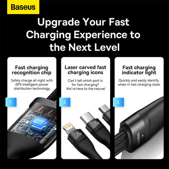 Baseus 3 σε 1 Καλώδιο USB C PD20W 100W QC18W Καλώδιο φορτιστή τηλεφώνου Καλώδιο Micro USB Type C για iPhone 13 12 Samsung Xiaomi HUAWEI