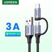 Cablu USB tip C Ugreen pentru Samsung Galaxy S10 S9 2 în 1 Cablu micro USB rapid Cablu de date de încărcare Cablu de încărcare USB pentru telefon mobil
