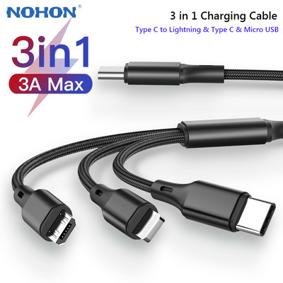 Nohon 3 az 1-ben C típusú USB kábel USB C és C típusú töltőkábel Samsung Huawei Xiaomi 3 az 1-ben Micro USBC kábelhez