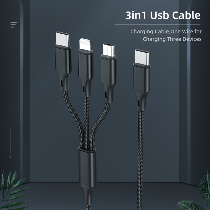 Nohon 3 az 1-ben C típusú USB kábel USB C és C típusú töltőkábel Samsung Huawei Xiaomi 3 az 1-ben Micro USBC kábelhez