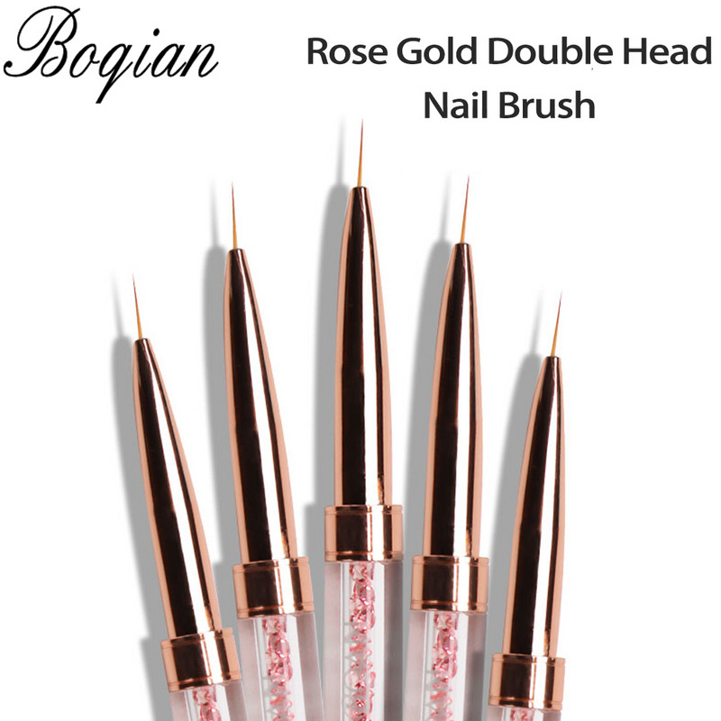 BQAN Rose Gold duplafejű, rózsaszín kristály fogantyús körömkefe bélés ecset festőtoll gél ecset Crystal Nail Art manikűr