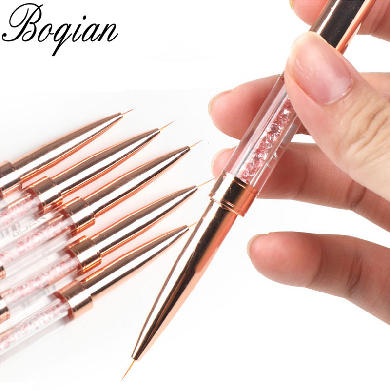 BQAN Rose Gold duplafejű, rózsaszín kristály fogantyús körömkefe bélés ecset festőtoll gél ecset Crystal Nail Art manikűr