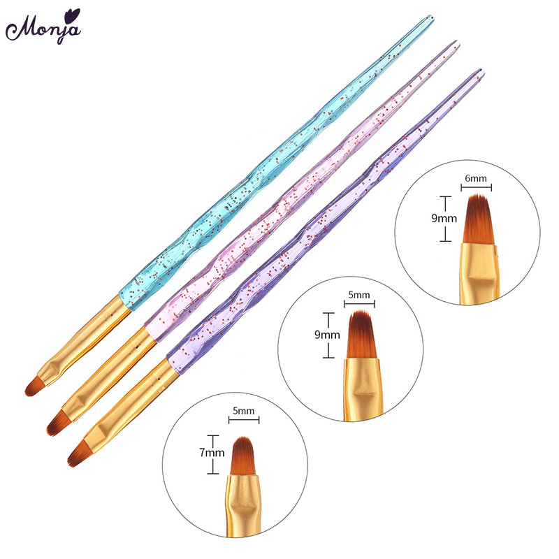 Monja 3db Nail Art fém nyél akril UV gél hosszabbító épület szirom virág festés rajz ecset manikűr eszközök