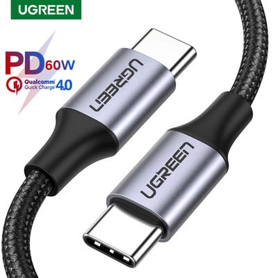Ugreen USB C į USB Type C laidas, skirtas Samsung S20 Huawei Quick Charge 4.0 PD 60W laidas, skirtas MacBook Pro iPad 2020 USB įkroviklio laidas
