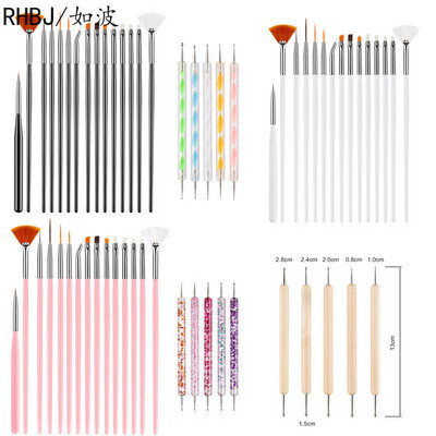 Νέο 5/15/20Pcs Nail Art Brush Design Tip Ζωγραφική Σχέδιο σκάλισμα Dotting Pen FlatFan Liner Ακρυλικό Gel UV Polish Tool Manicure