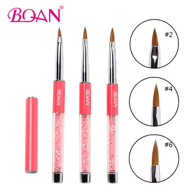 BQAN 1buc 4#6#8#10#12#14#16#18 Pensula Kolinsky Sable Pensule acrilica pentru arta unghiilor Pensula pentru arta unghiilor Pensula pentru pudra acrilica, metal roz, cristal