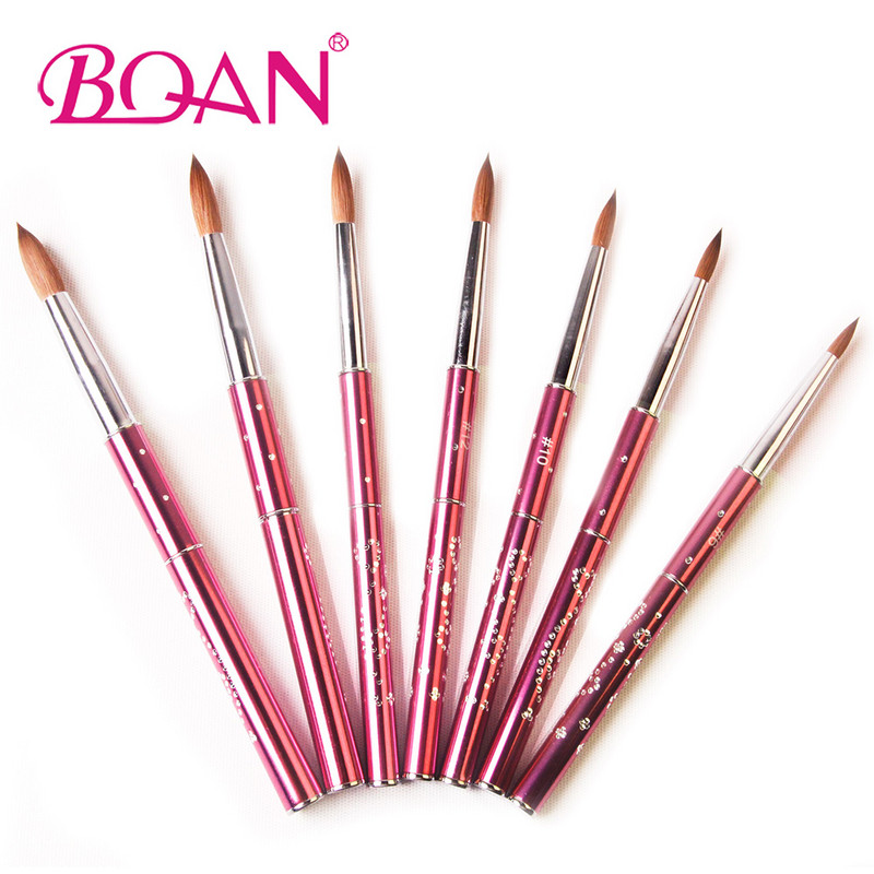 BQAN 1buc 4#6#8#10#12#14#16#18 Pensula Kolinsky Sable Pensule acrilica pentru arta unghiilor Pensula pentru arta unghiilor Pensula pentru pudra acrilica, metal roz, cristal