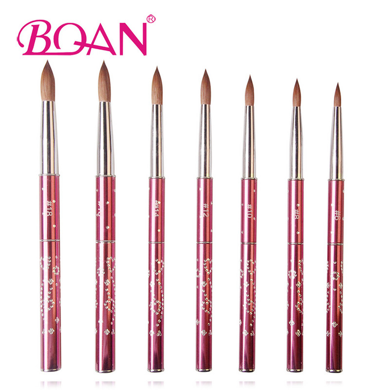 BQAN 1buc 4#6#8#10#12#14#16#18 Pensula Kolinsky Sable Pensule acrilica pentru arta unghiilor Pensula pentru arta unghiilor Pensula pentru pudra acrilica, metal roz, cristal