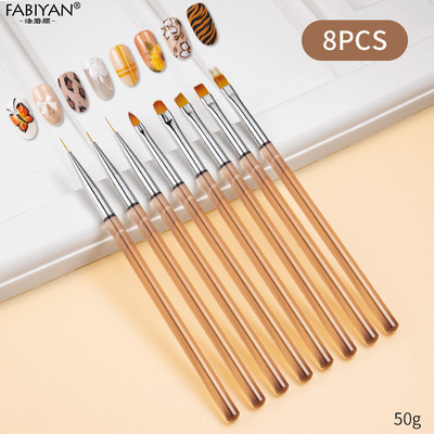 8db/szett Nail Art Liner festő ecset Kristály akril UV gél ecset csík virág festés faragás rajztoll manikűr eszközök
