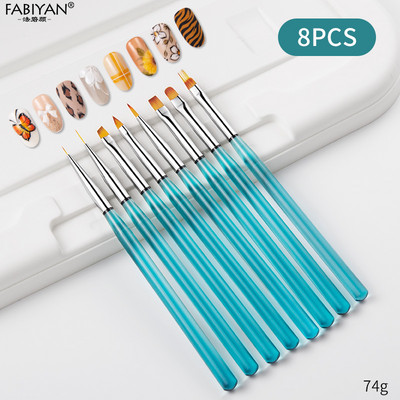 8db/szett Nail Art Liner festő ecset Kristály akril UV gél ecset csík virág festés faragás rajztoll manikűr eszközök