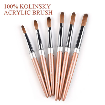 100% чиста акрилна четка за нокти Kolinsky Rose Gold Handle Kolinsky Sable Pen for UV Nail Gel Painting Carving Nail Art Tool 6#-16#