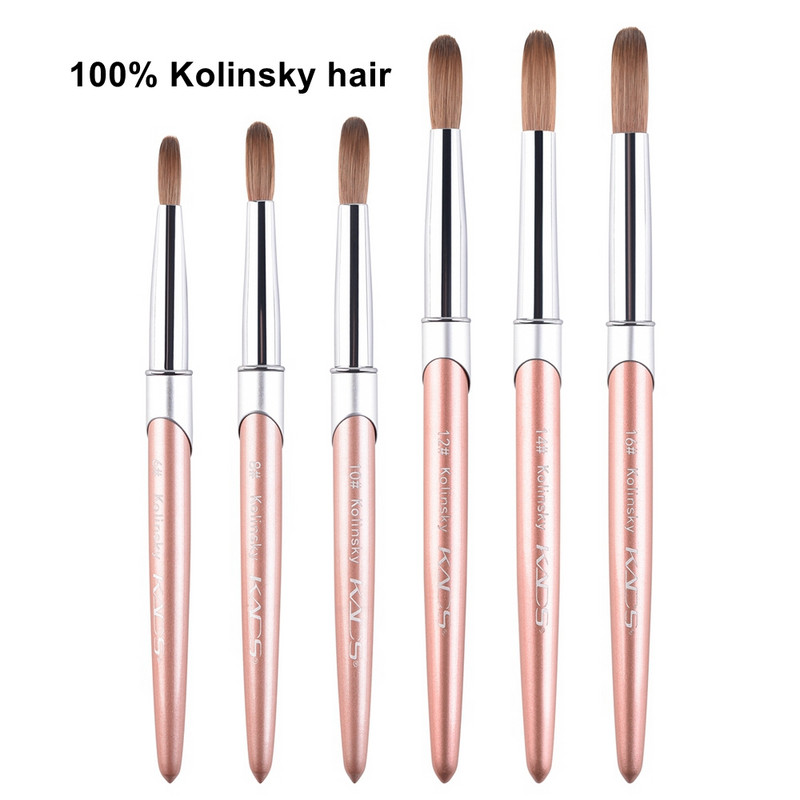 100% tisztaságú Kolinsky akril körömkefe Rose Gold nyél Kolinsky Sable toll UV körömgél festéshez Carving Nail Art Tool 6#-16#