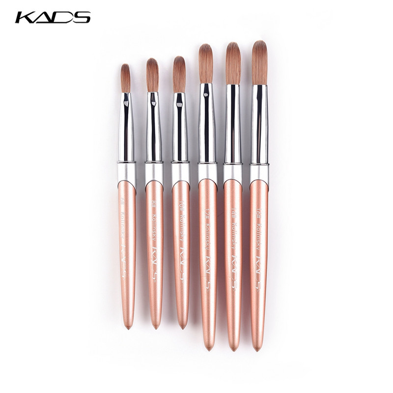 100% tisztaságú Kolinsky akril körömkefe Rose Gold nyél Kolinsky Sable toll UV körömgél festéshez Carving Nail Art Tool 6#-16#