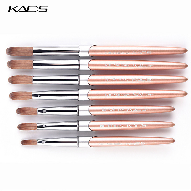 100% tisztaságú Kolinsky akril körömkefe Rose Gold nyél Kolinsky Sable toll UV körömgél festéshez Carving Nail Art Tool 6#-16#