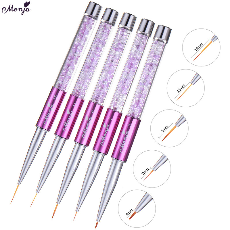 Monja 5/7/9/11/15mm küünekunst Rhinestone akrüülvooder Pintsel Prantsuse jooned Triibud Lillevõre Maalimine Joonistuspliiats Maniküüri tööriistad
